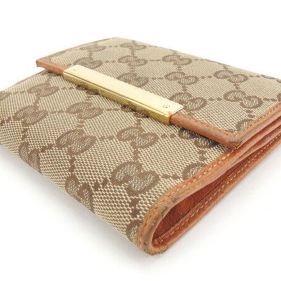 Gucci Wallet Purse Folding wallet GG Beige Brown Woman Authentic Used Y4135 - Picture 3 of 6